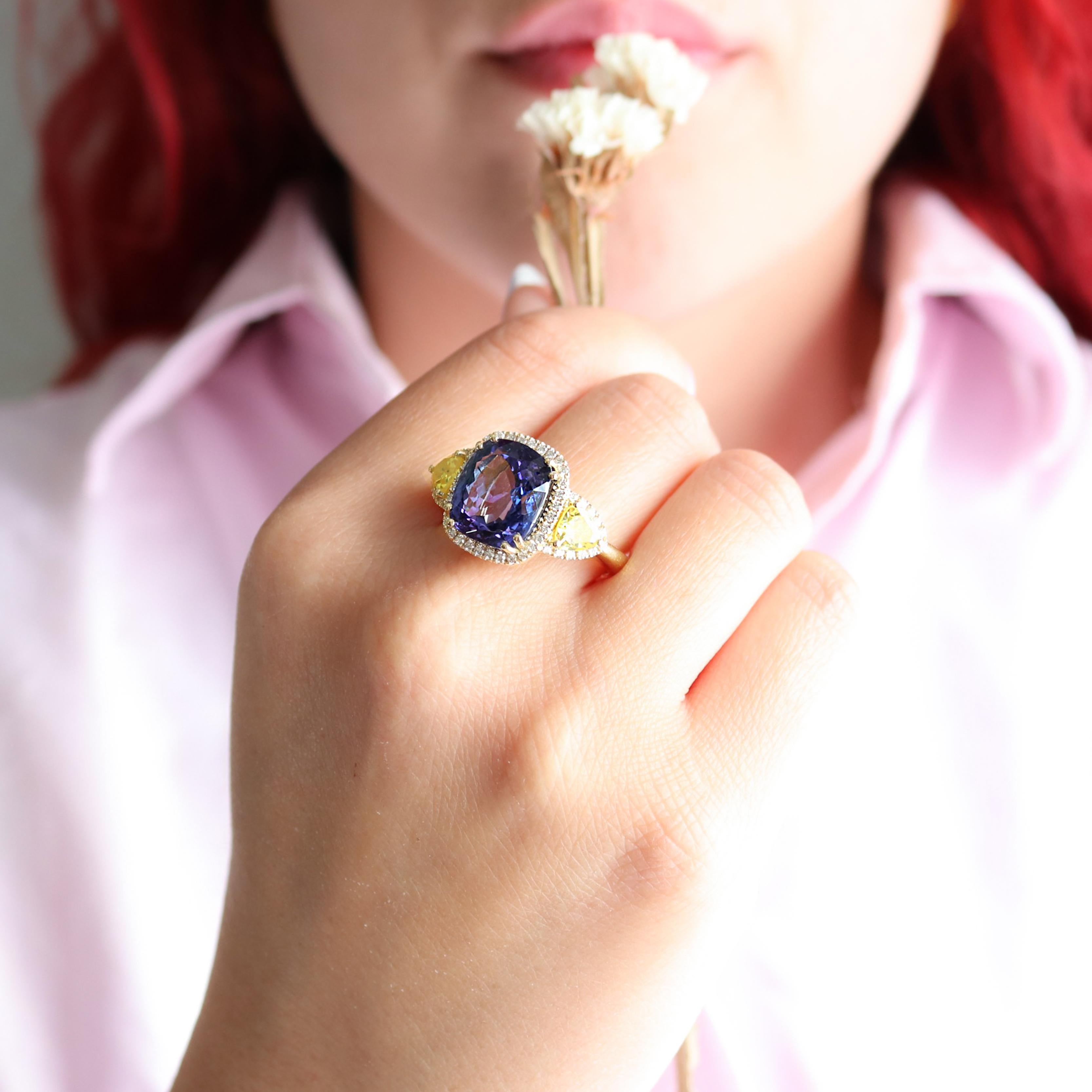 Georgios Collections 18 Karat Yellow Gold Tanzanite Ring with Yellow Sapphires For Sale 7