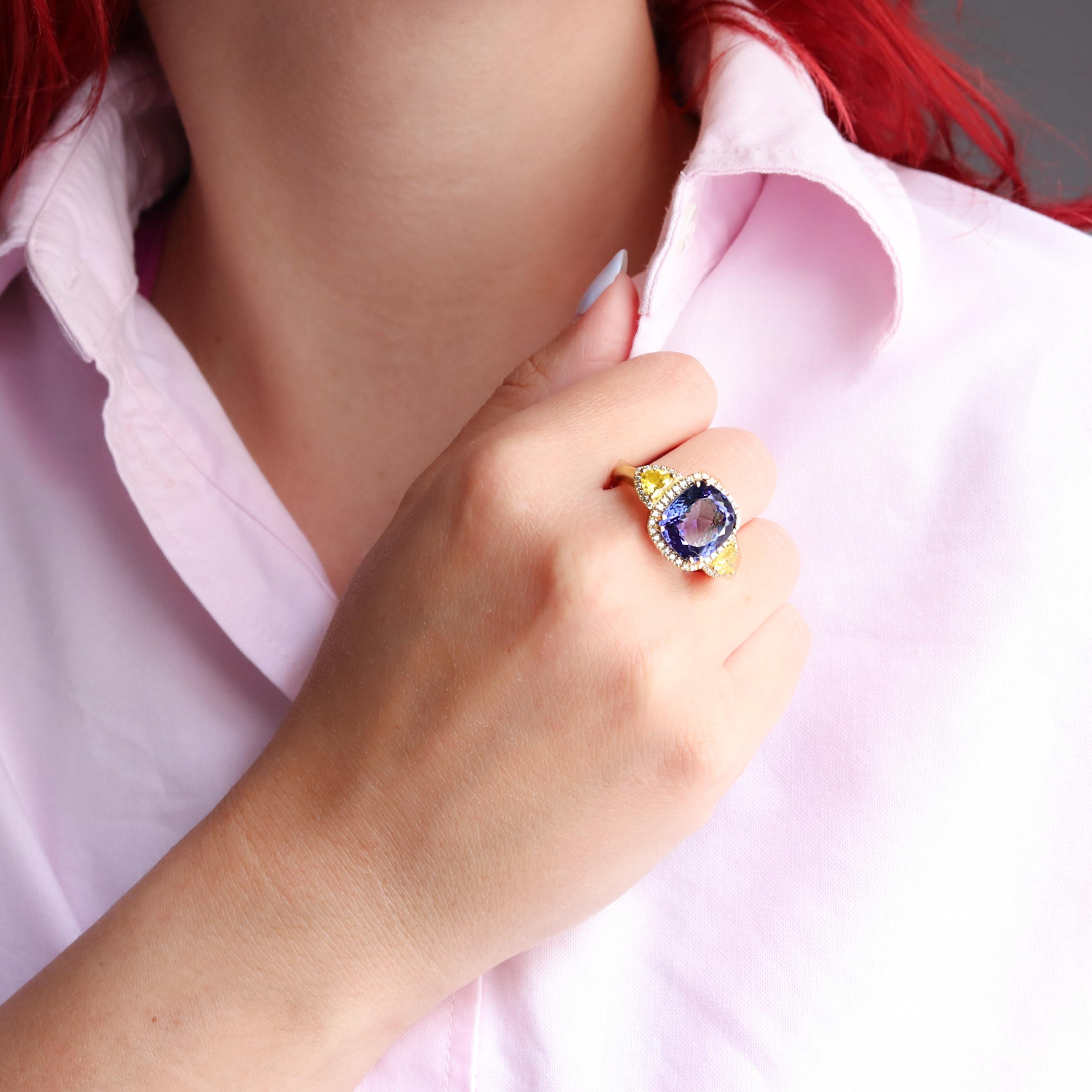 Georgios Collections 18 Karat Yellow Gold Tanzanite Ring with Yellow Sapphires For Sale 8