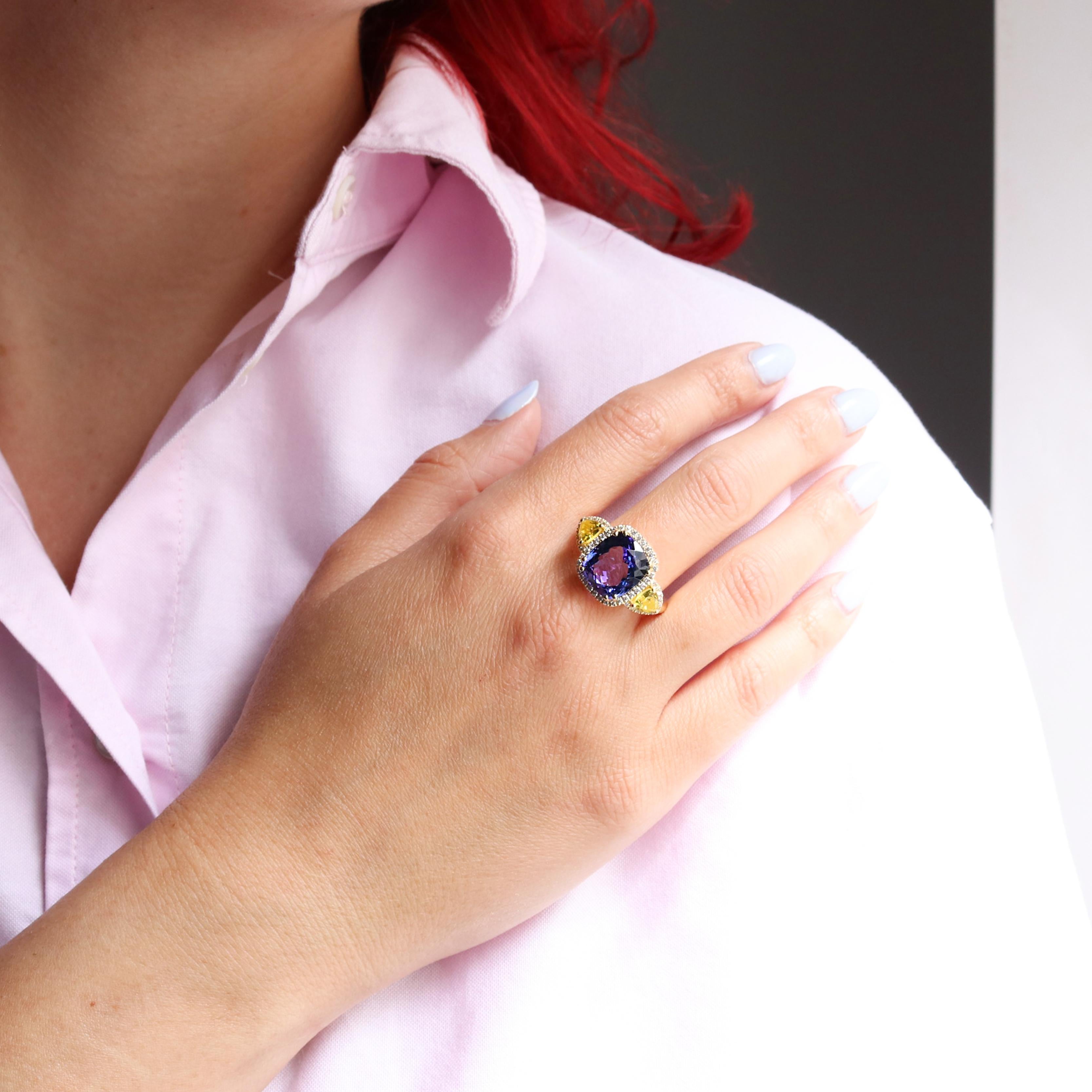Georgios Collections 18 Karat Yellow Gold Tanzanite Ring with Yellow Sapphires For Sale 9