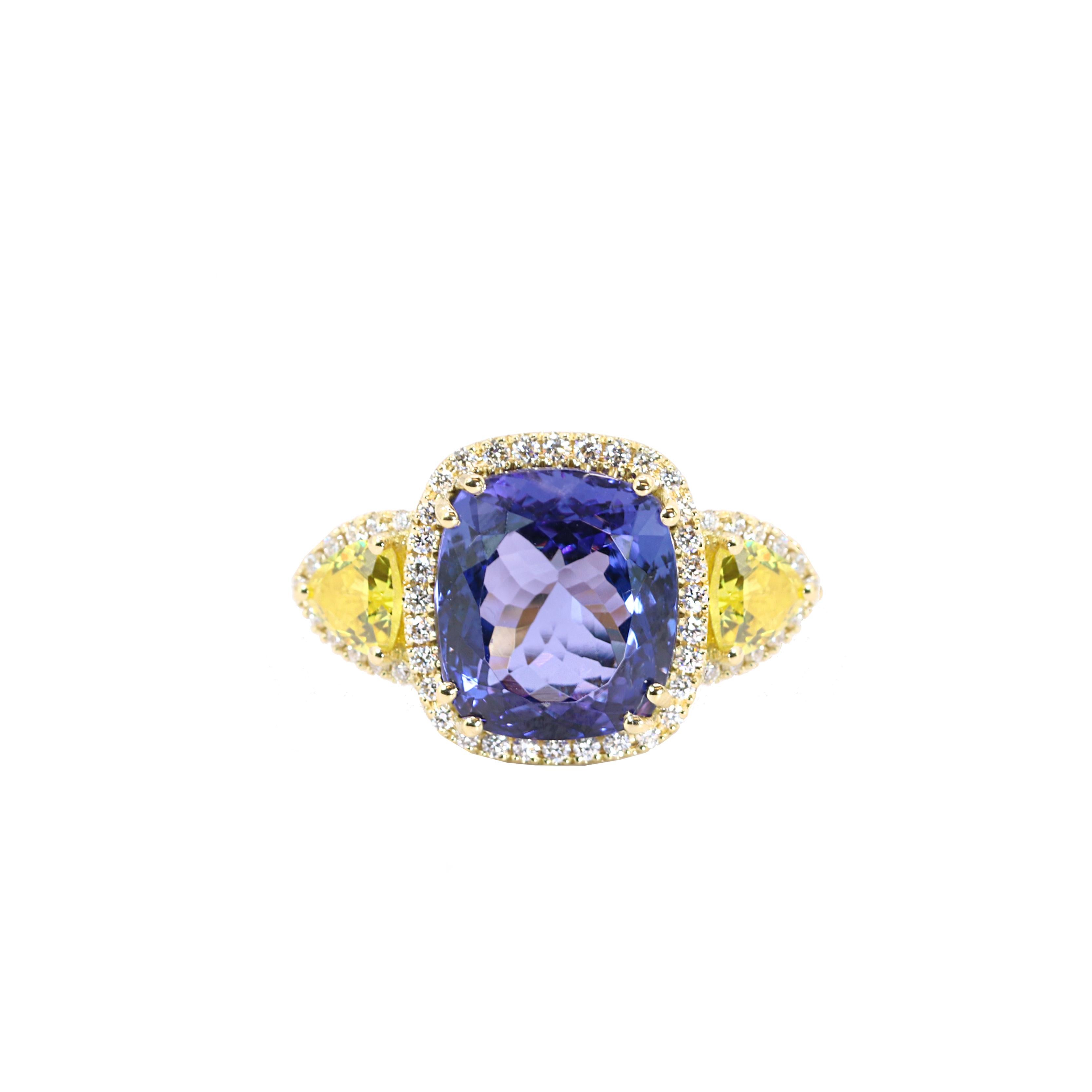 Contemporary Georgios Collections 18 Karat Yellow Gold Tanzanite Ring with Yellow Sapphires For Sale