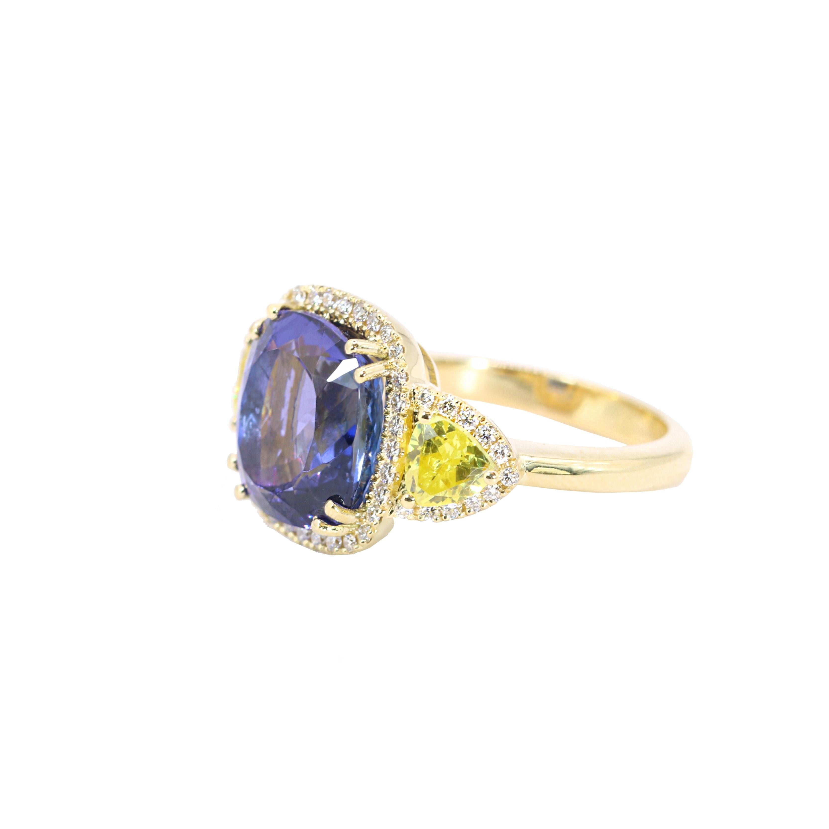Women's Georgios Collections 18 Karat Yellow Gold Tanzanite Ring with Yellow Sapphires For Sale