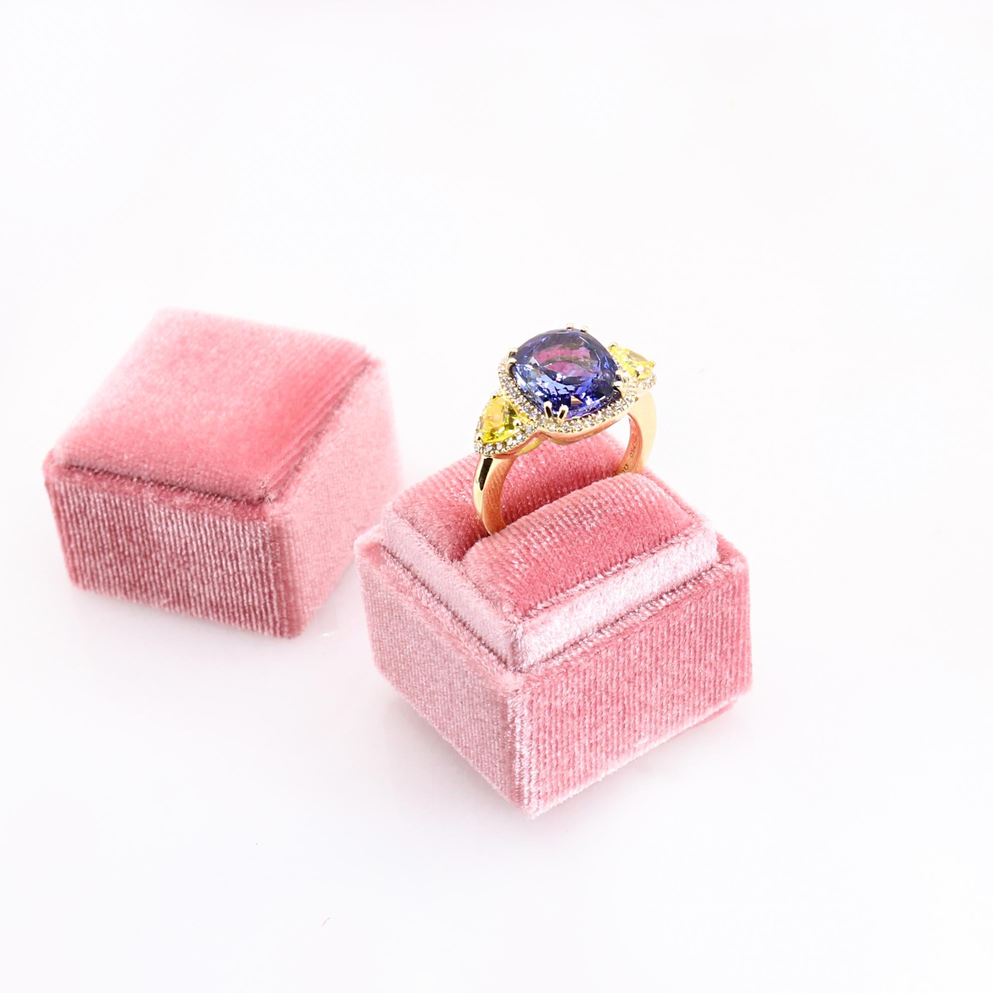 Georgios Collections 18 Karat Yellow Gold Tanzanite Ring with Yellow Sapphires For Sale 1