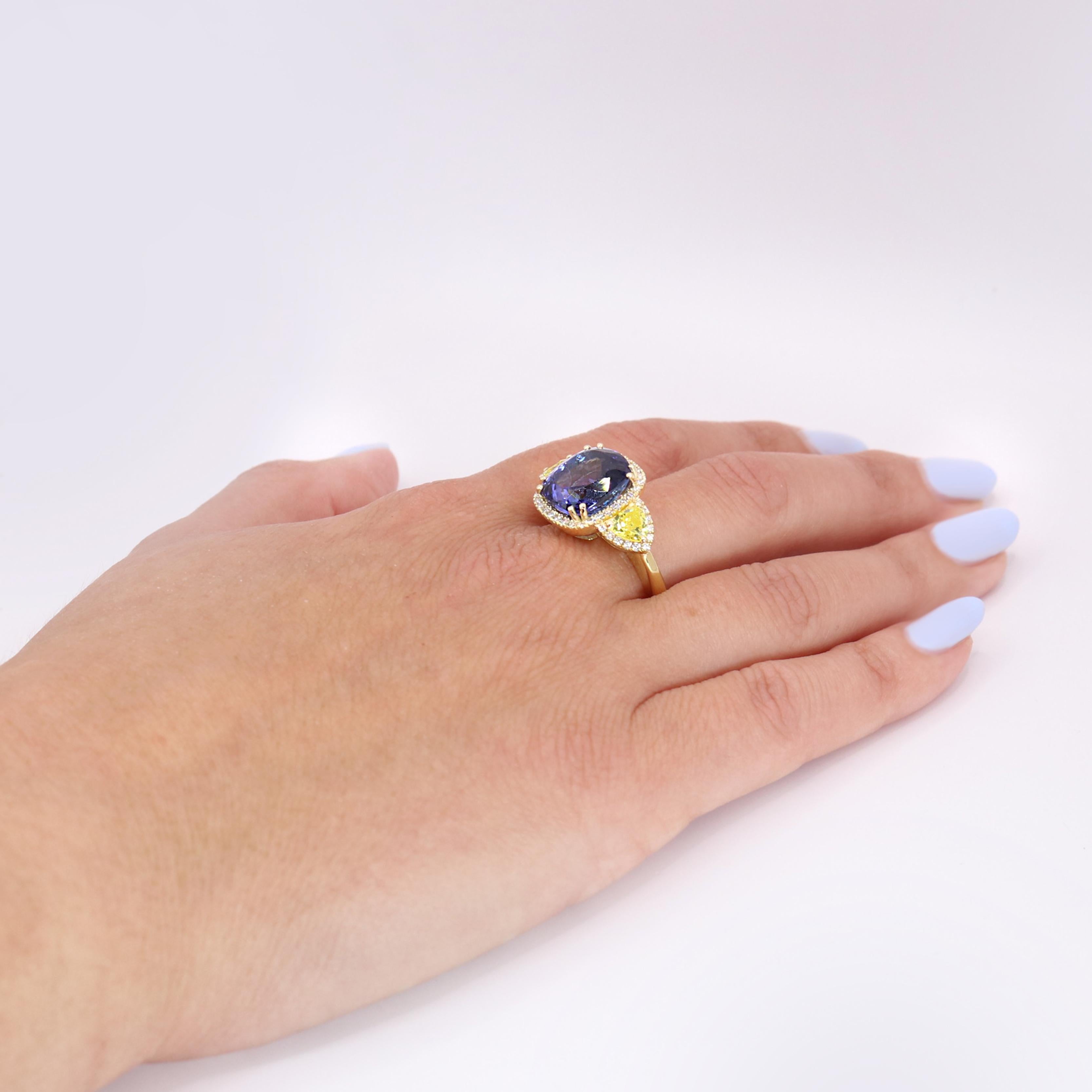 Georgios Collections 18 Karat Yellow Gold Tanzanite Ring with Yellow Sapphires For Sale 3