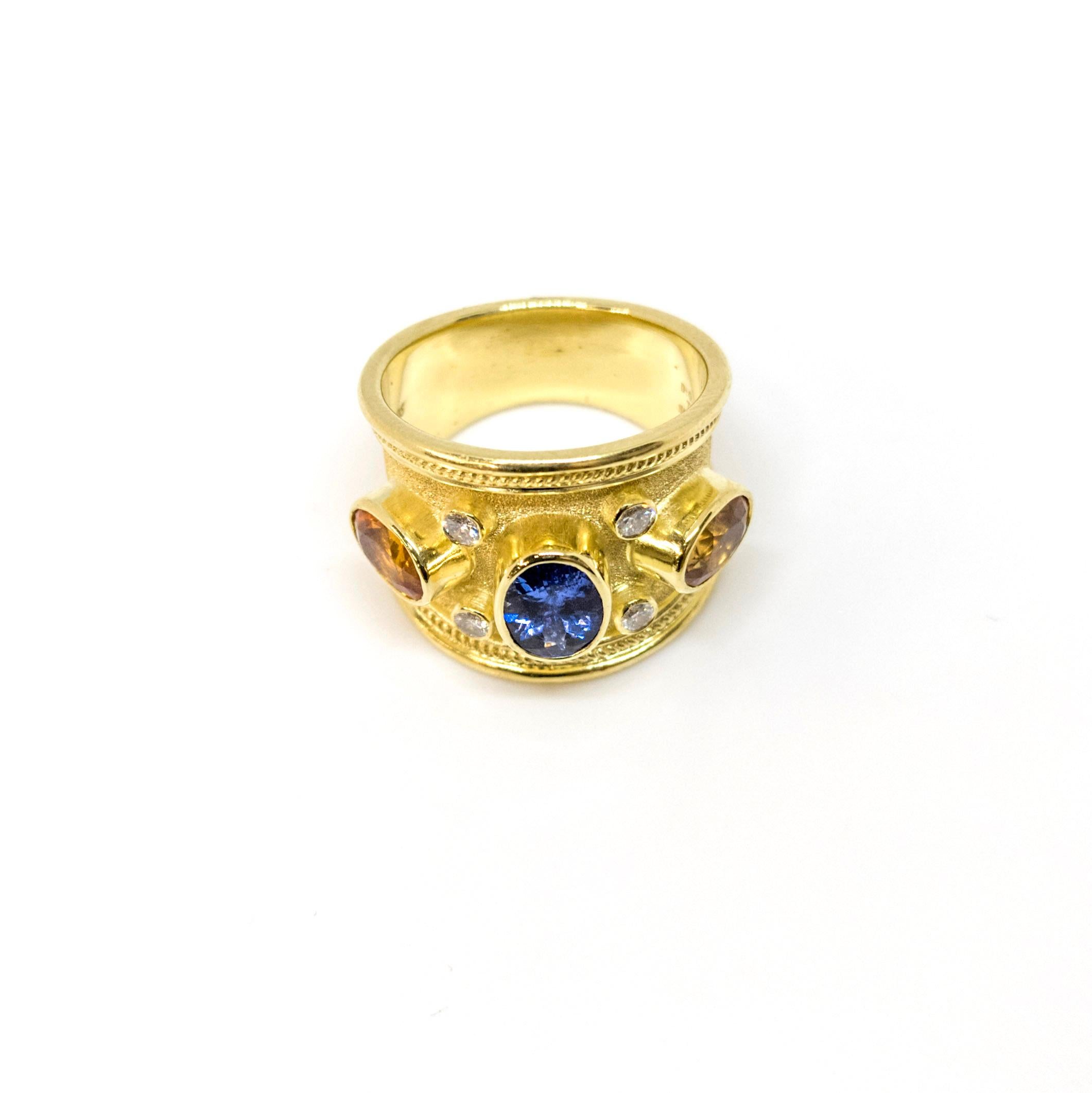 Georgios Collections 18 Karat Yellow Gold Tanzanite Sapphire and Diamond Ring For Sale 4
