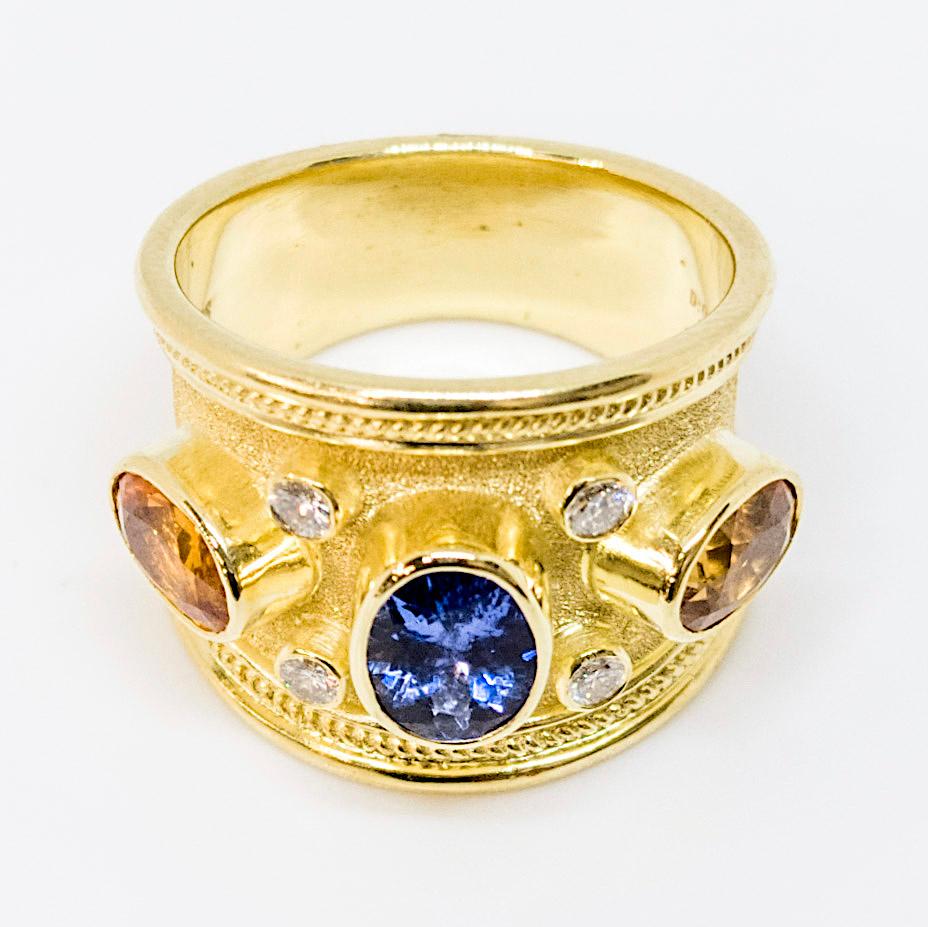 Georgios Collections 18 Karat Yellow Gold Tanzanite Sapphire and Diamond Ring For Sale 2