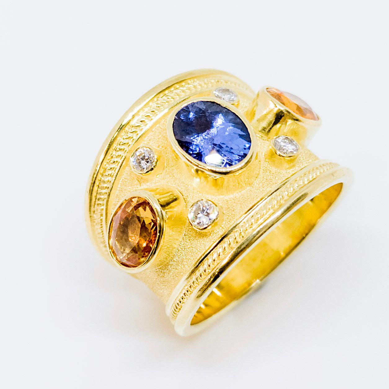 Georgios Collections 18 Karat Yellow Gold Tanzanite Sapphire and Diamond Ring For Sale 3