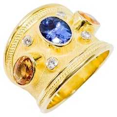 Georgios Collections 18 Karat Yellow Gold Tanzanite Sapphire and Diamond Ring