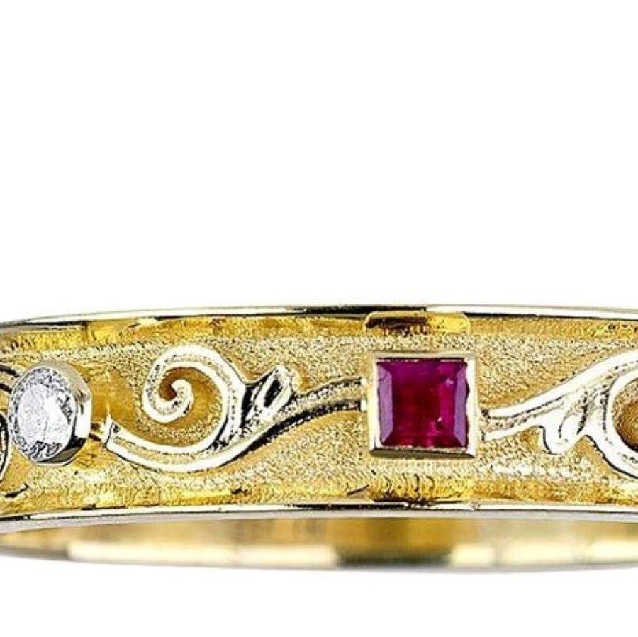 Georgios Collections 18 Karat Yellow Gold Thin Diamond and Ruby Thin Band Ring In New Condition For Sale In Astoria, NY
