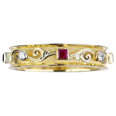 Georgios Collections 18 Karat Yellow Gold Thin Diamond and Ruby Thin Band Ring