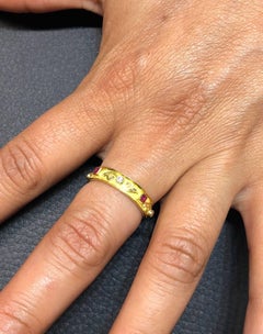 Georgios Collections 18 Karat Yellow Gold Thin Diamond Ruby Handmade Band Ring