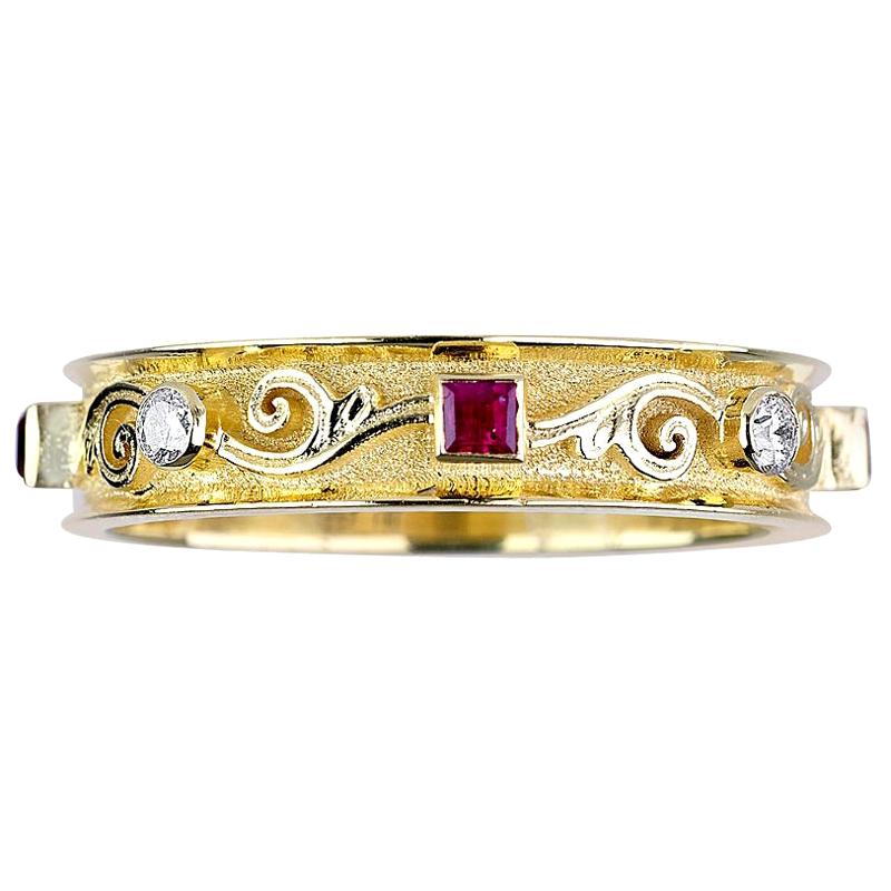 Georgios Collections Eternity-Ring aus 18 Karat Gelbgold mit Diamant und Rubin