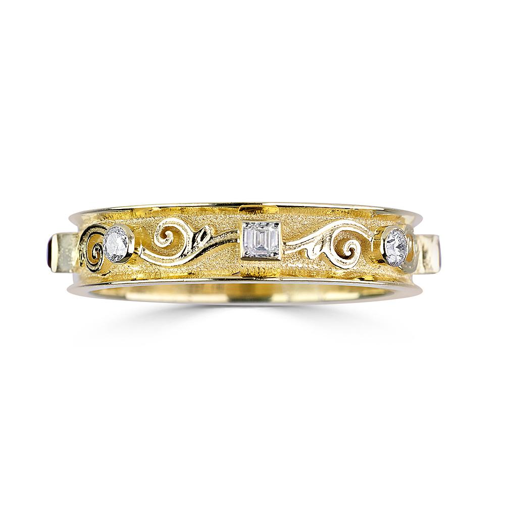 Byzantine Georgios Collections 18 Karat Yellow Gold Thin Diamond Unisex Band Ring