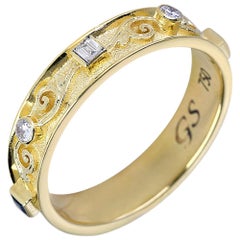 Georgios Collections 18 Karat Yellow Gold Thin Diamond Unisex Band Ring Georgios Collections 18 Karat Yellow Gold Thin Diamond Unisex Band Ring