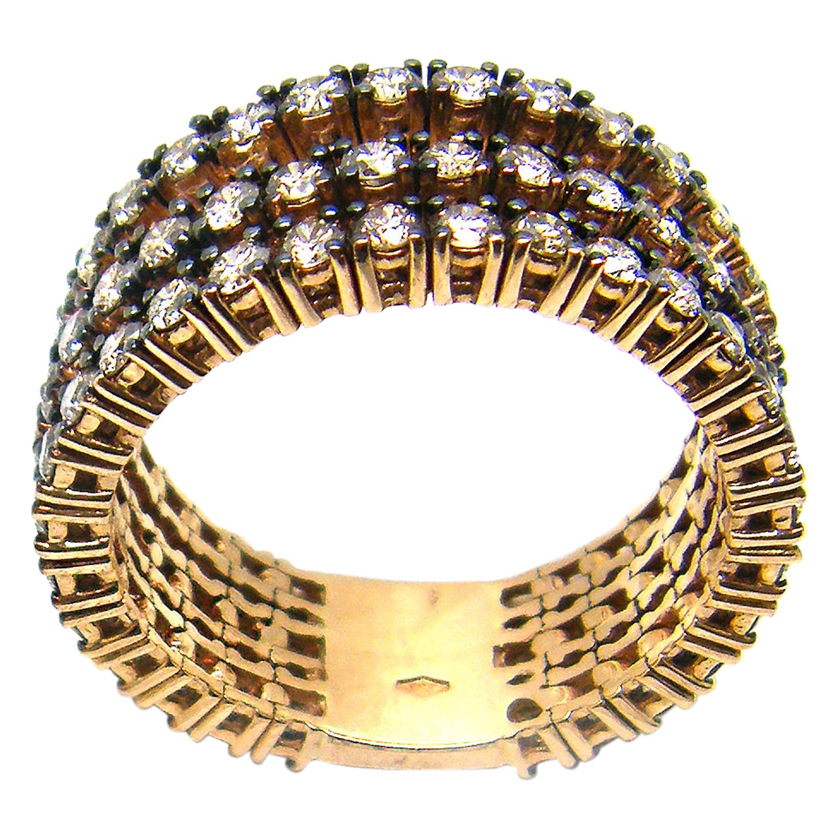 Georgios Collections 18 Karat Yellow Gold Three-Row Brown Diamond Band Ring