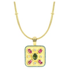 Georgios Collections 18 Karat Yellow Gold Tourmaline and Blue Diamond Pendant