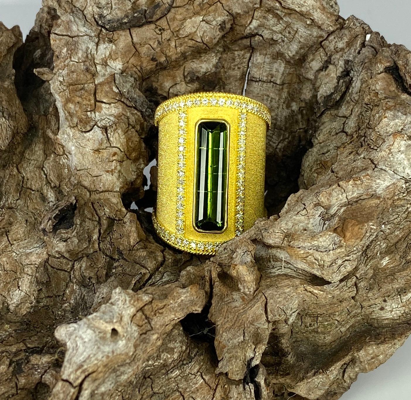 Georgios Collections 18 Karat Yellow Gold Tourmaline and Diamond Wide Ring For Sale 5