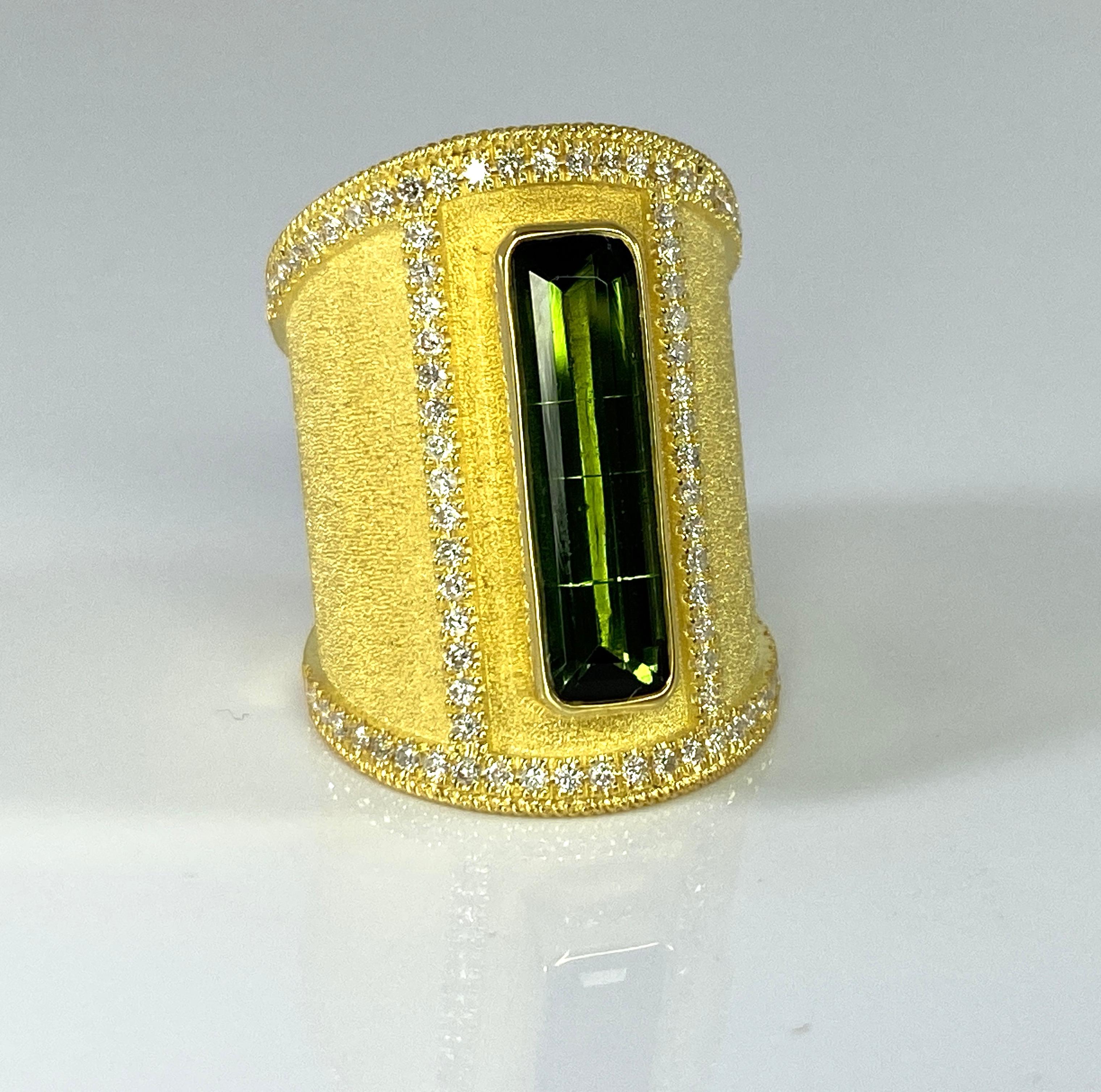 Georgios Collections 18 Karat Yellow Gold Tourmaline and Diamond Wide Ring For Sale 11