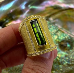 Georgios Collections 18 Karat Yellow Gold Tourmaline and Diamond Wide Ring