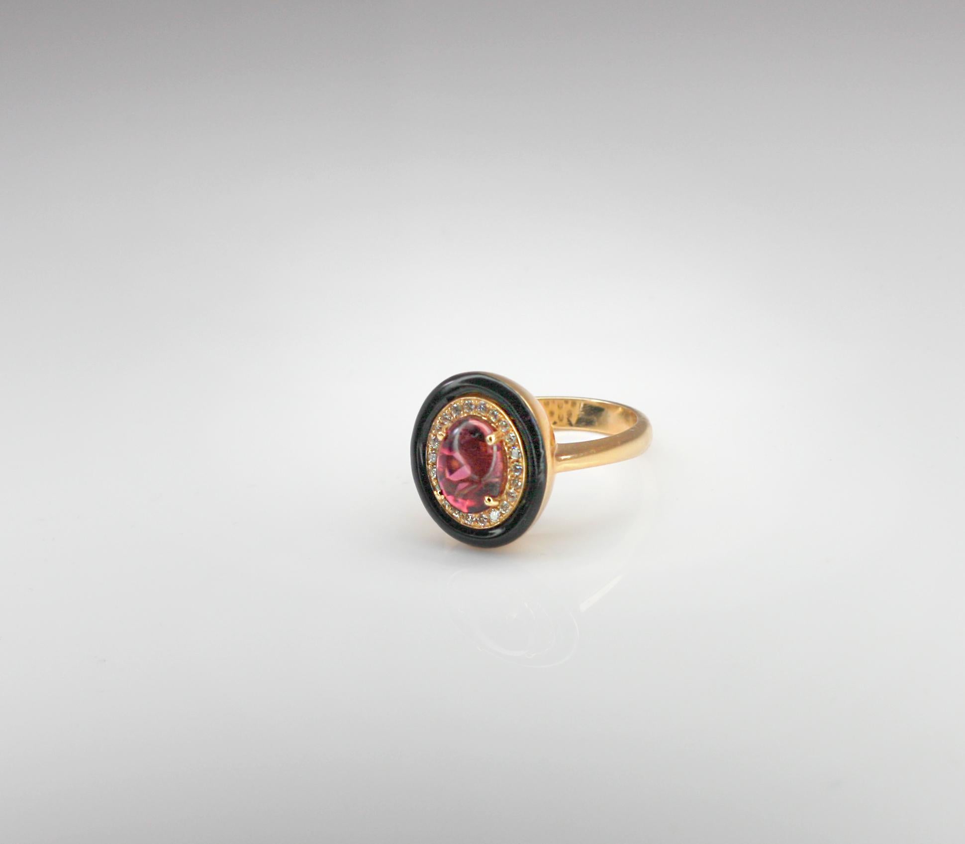 Contemporary Georgios Collections 18 Karat Rose Gold Tourmaline and Enamel Diamond Ring For Sale