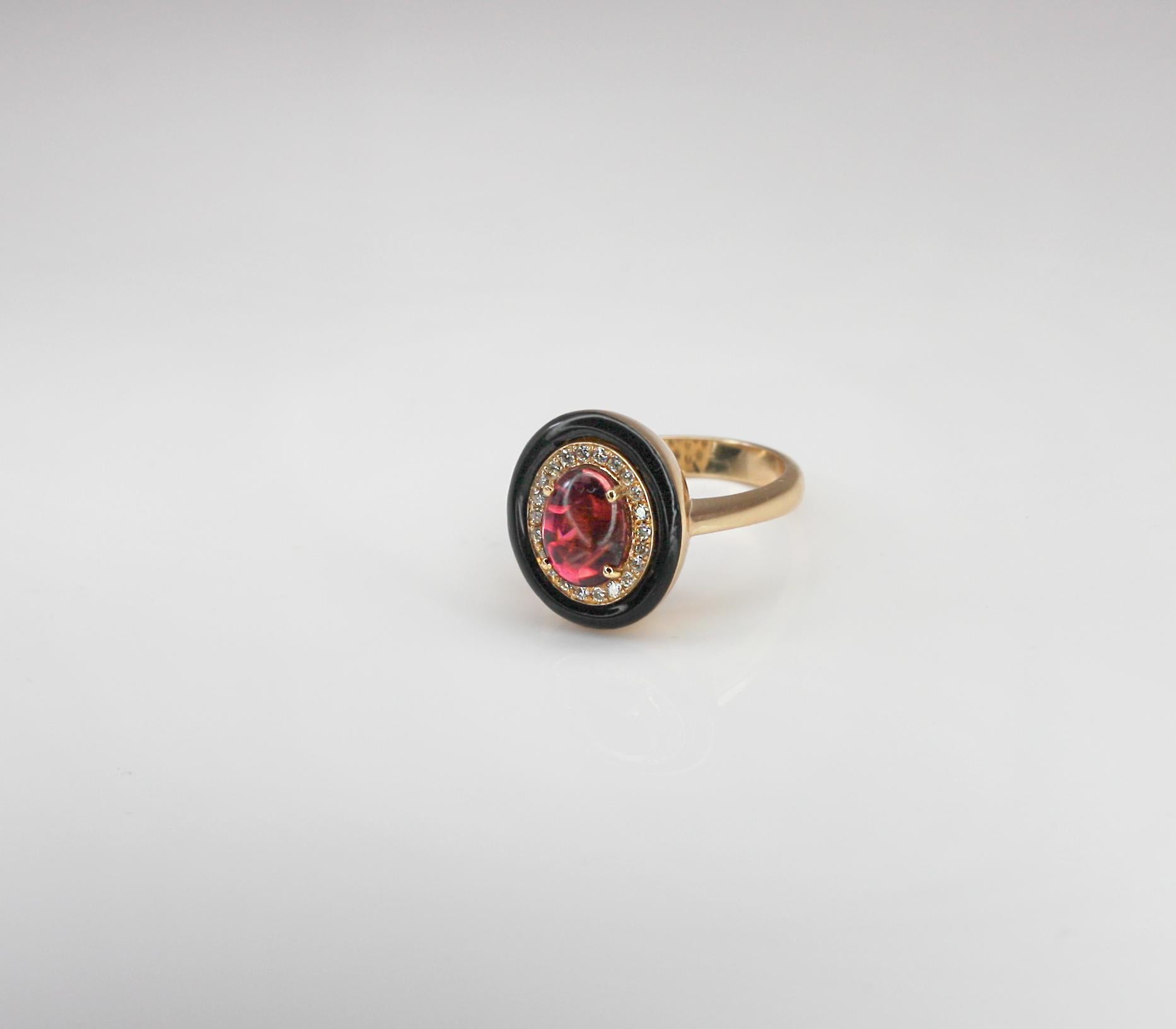 Georgios Collections 18 Karat Rose Gold Tourmaline and Enamel Diamond Ring In New Condition For Sale In Astoria, NY