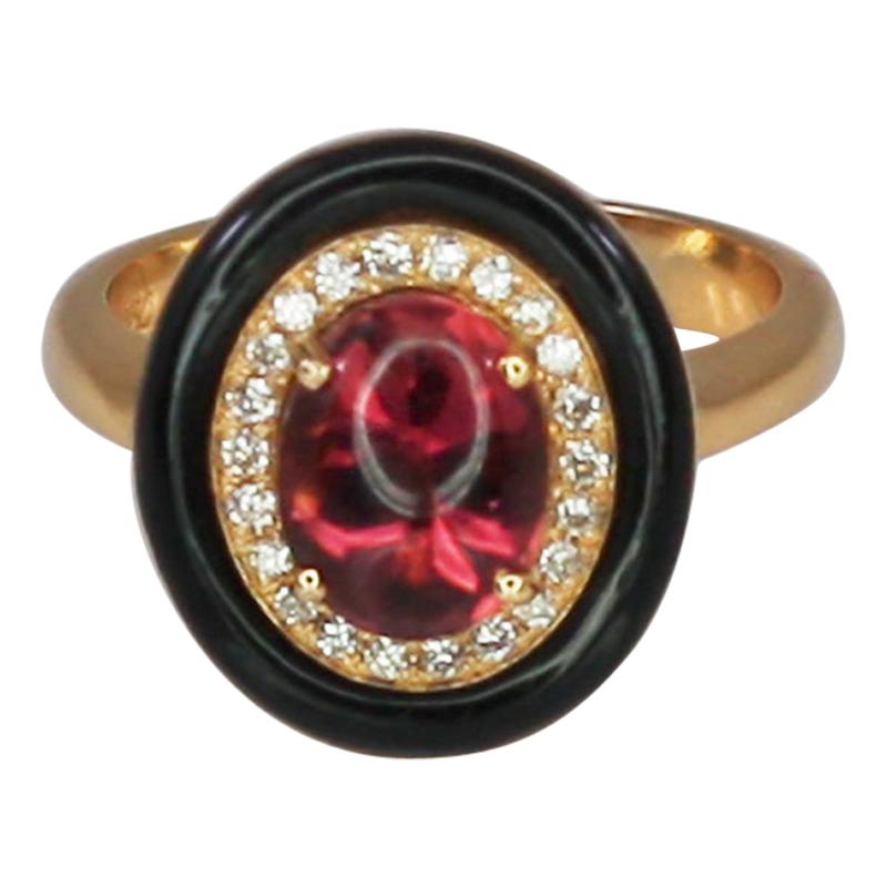 Georgios Collections 18 Karat Rose Gold Tourmaline and Enamel Diamond Ring