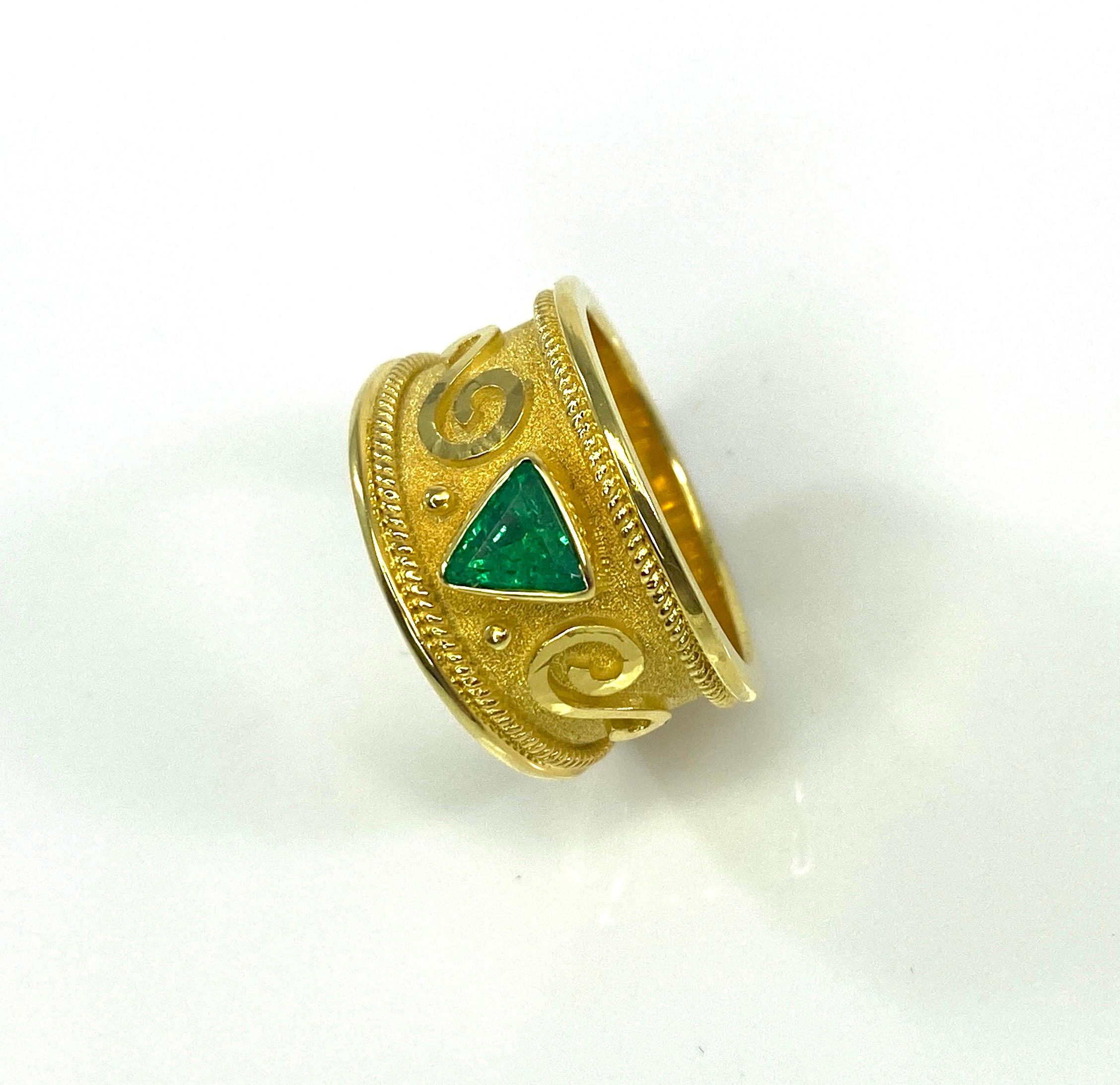 Georgios Collections 18 Karat Yellow Gold Trillion Emerald Ring For Sale 5