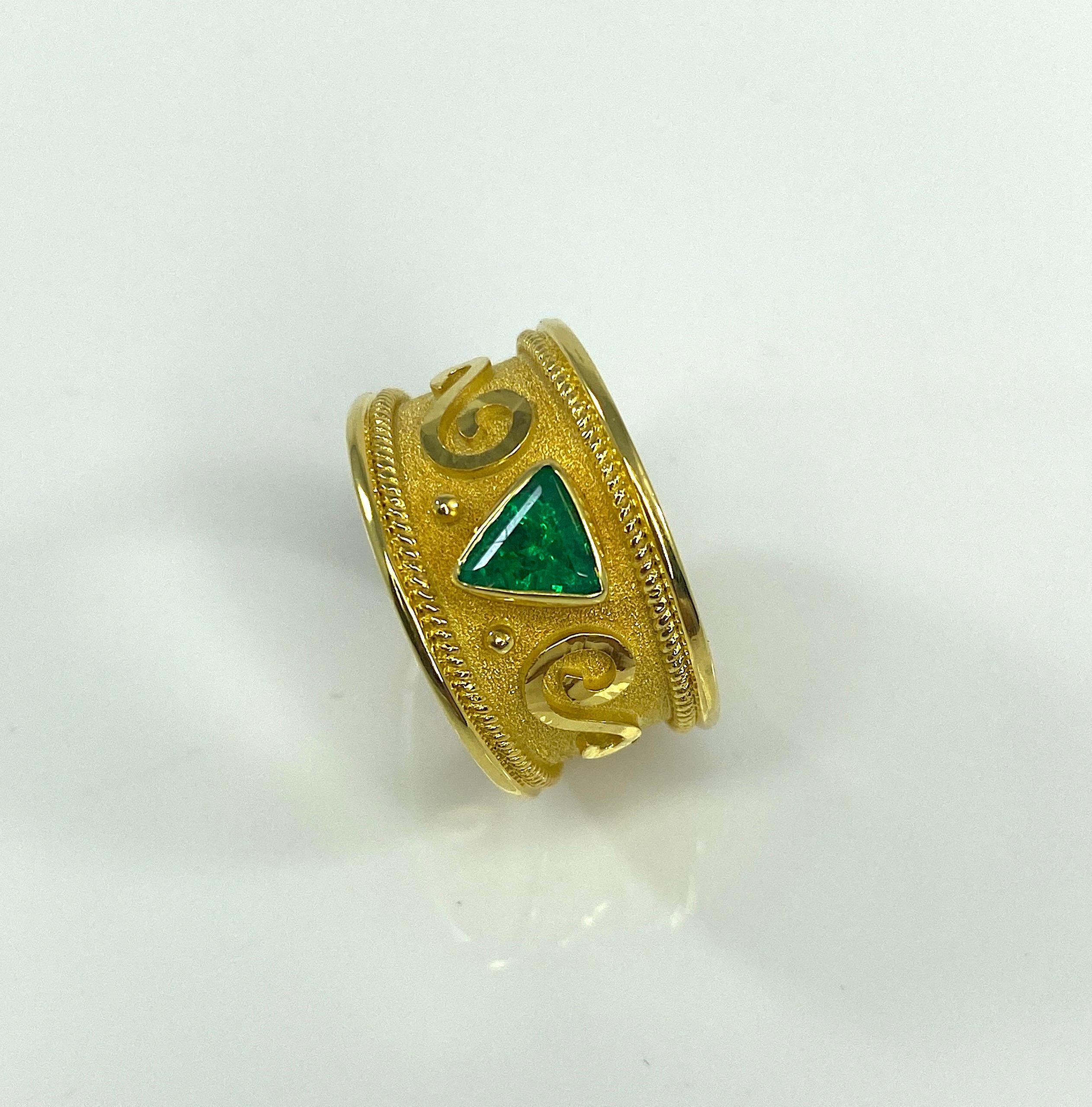 Georgios Collections 18 Karat Yellow Gold Trillion Emerald Ring For Sale 6