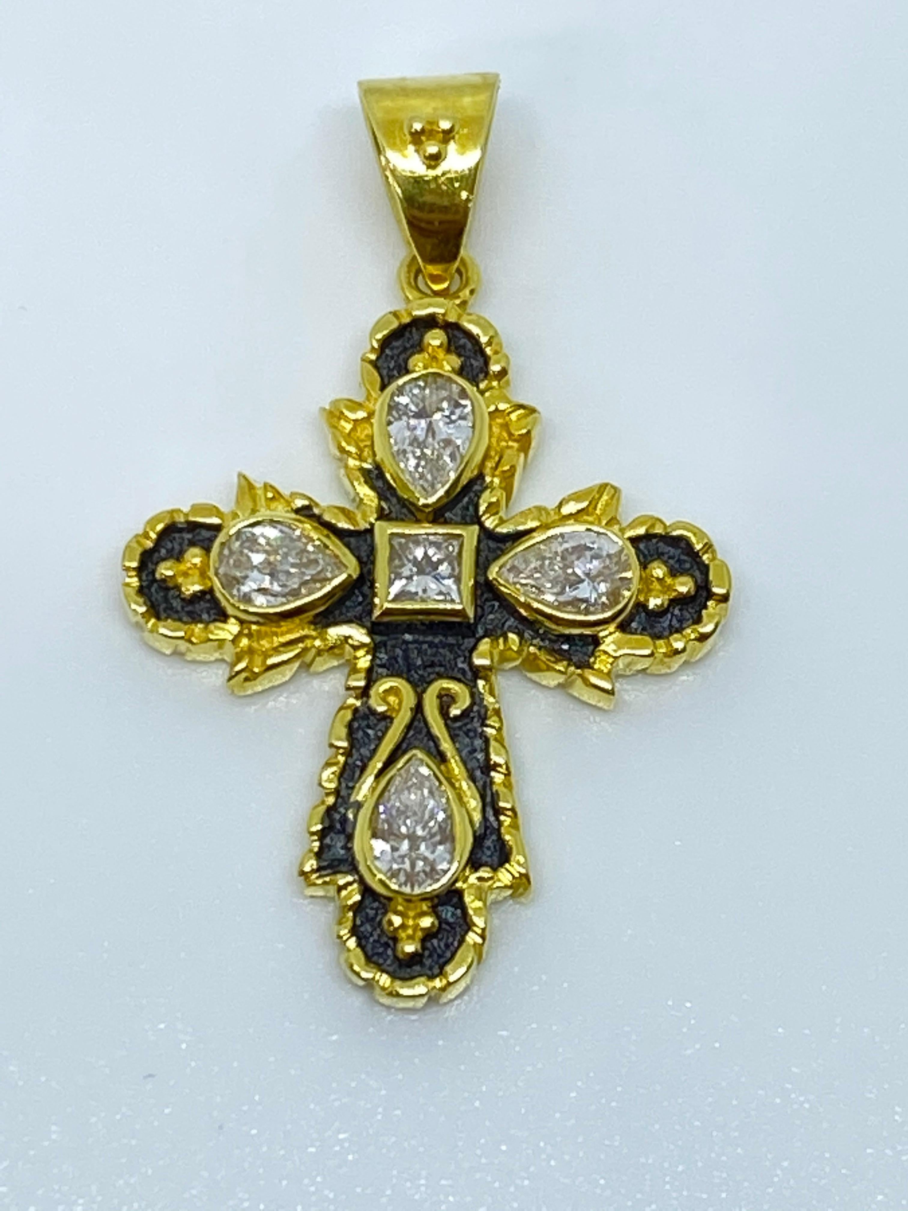 Georgios Collections 18 Karat Yellow Gold Two-Tone Black Rhodium Diamond Cross  For Sale 4