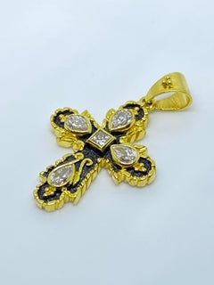 Georgios Collections Oro Amarillo de 18 Kilates Dos Tonos Rodio Negro Diamante Cruz