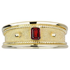 Georgios Collections 18 Karat Yellow Gold Unisex Band Ring Emerald Cut Rubelite