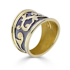 Georgios Collections 18 Karat Yellow Gold Unisex Band Ring with Black Rhodium