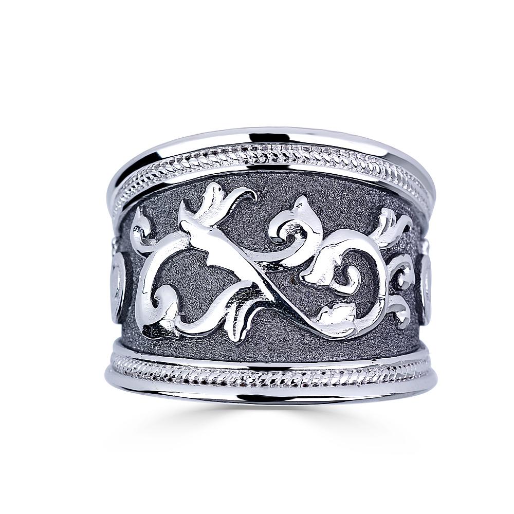 Georgios Collections 18 Karat Yellow Gold Unisex Band Ring with Black Rhodium For Sale 1
