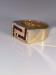 Georgios Collections 18 Karat Yellow Gold Unisex Diamond Blood Red Ruby Ring