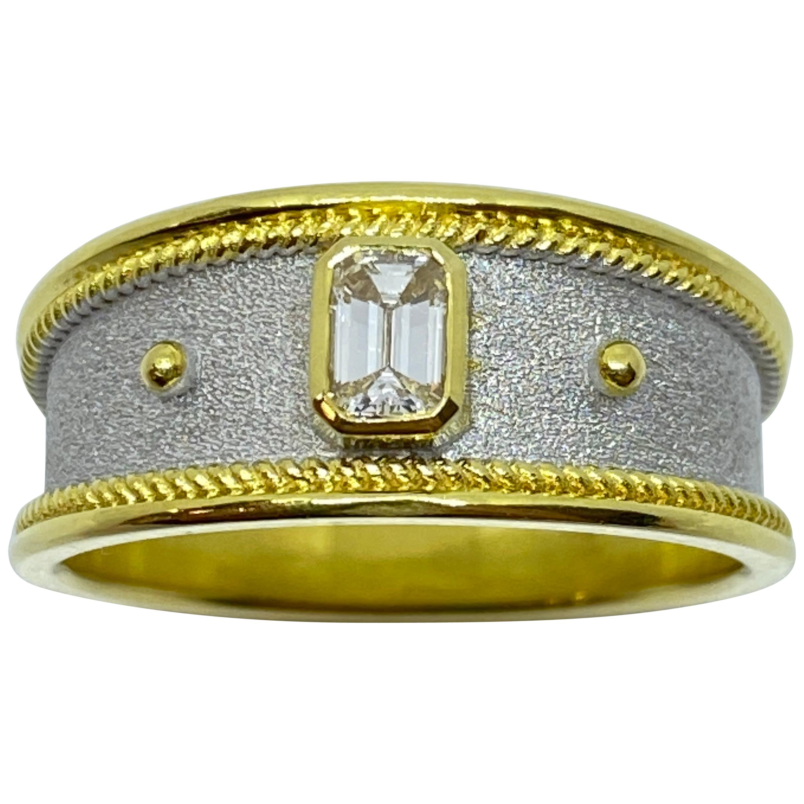 Georgios Collections 18 Karat Yellow Gold Unisex Diamond Two-Tone Band Ring