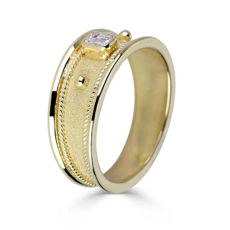 Georgios Collections 18 Karat Yellow Gold Unisex Emerald Cut Diamond Ring  4