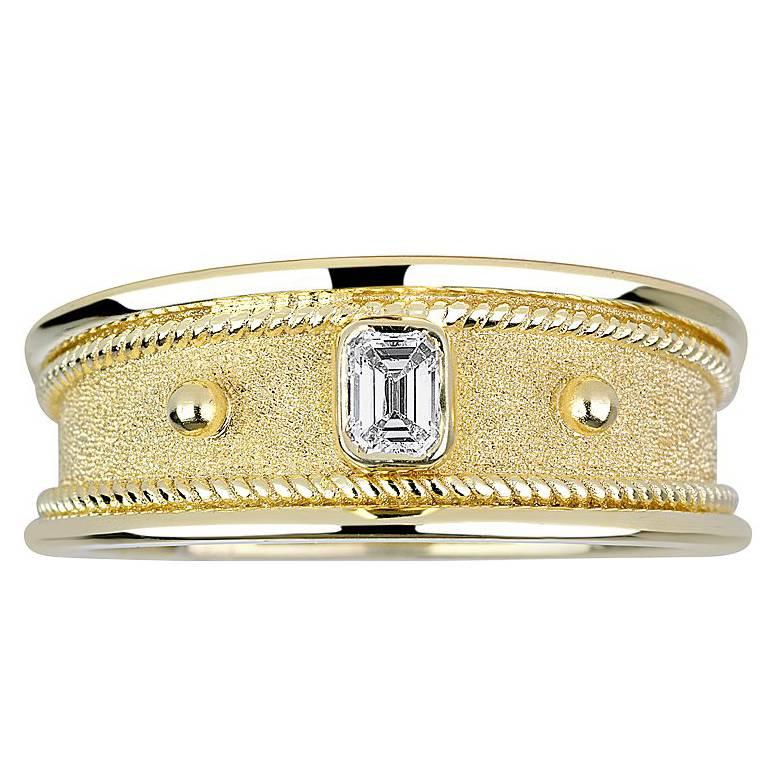 Georgios Collections 18 Karat Yellow Gold Unisex Emerald Cut Diamond Ring 