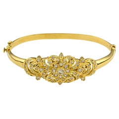 Georgios Collections 18 Karat Yellow Gold Vintage Style Diamond Bangle Bracelet