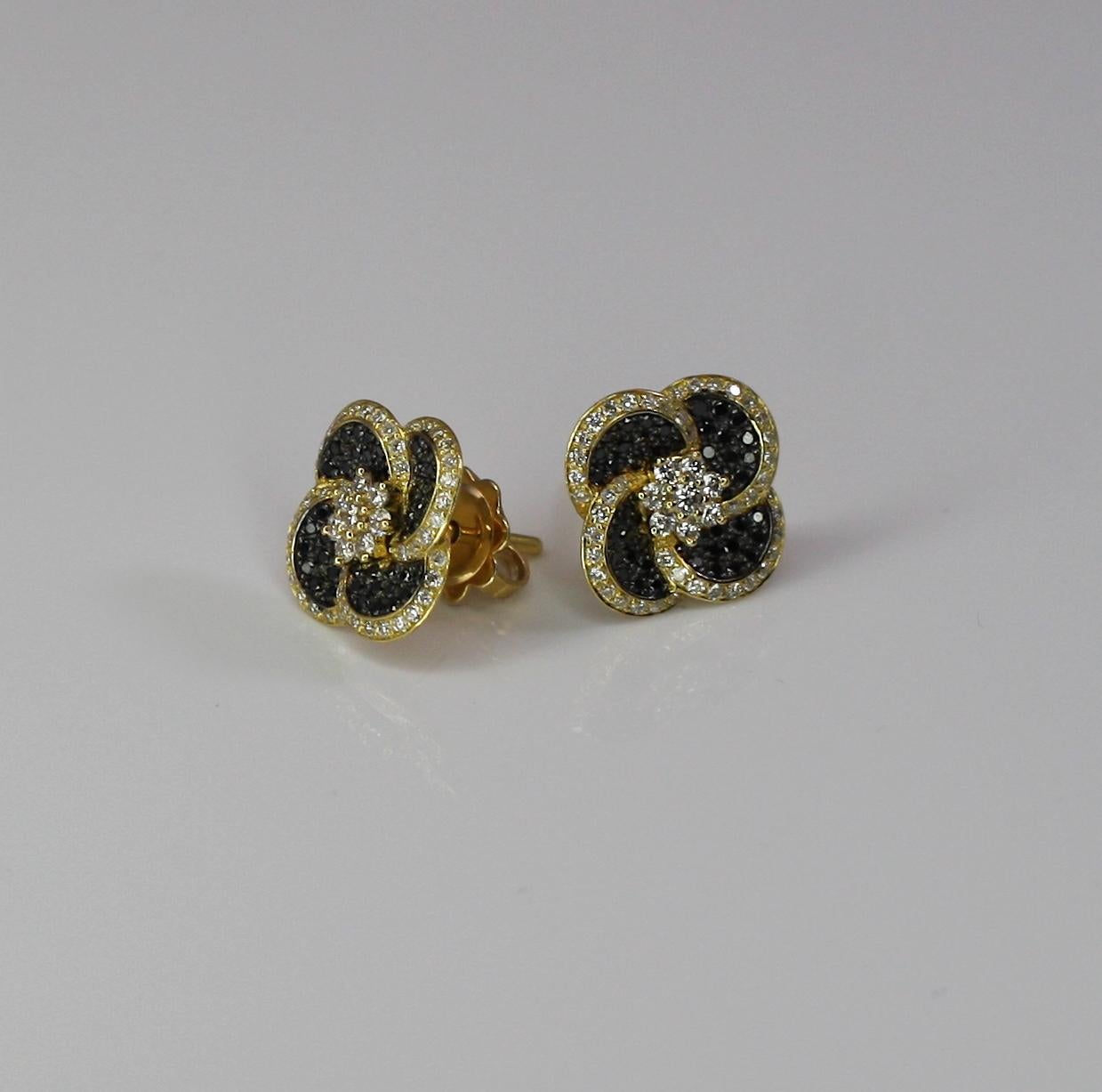 Georgios Collections 18 Karat Yellow Gold White and Black Diamond Stud Earrings For Sale 8