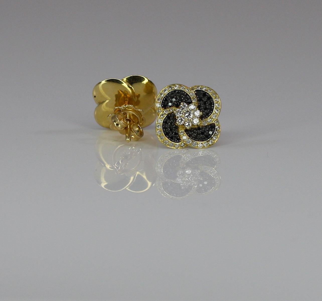 Contemporary Georgios Collections 18 Karat Yellow Gold White and Black Diamond Stud Earrings For Sale