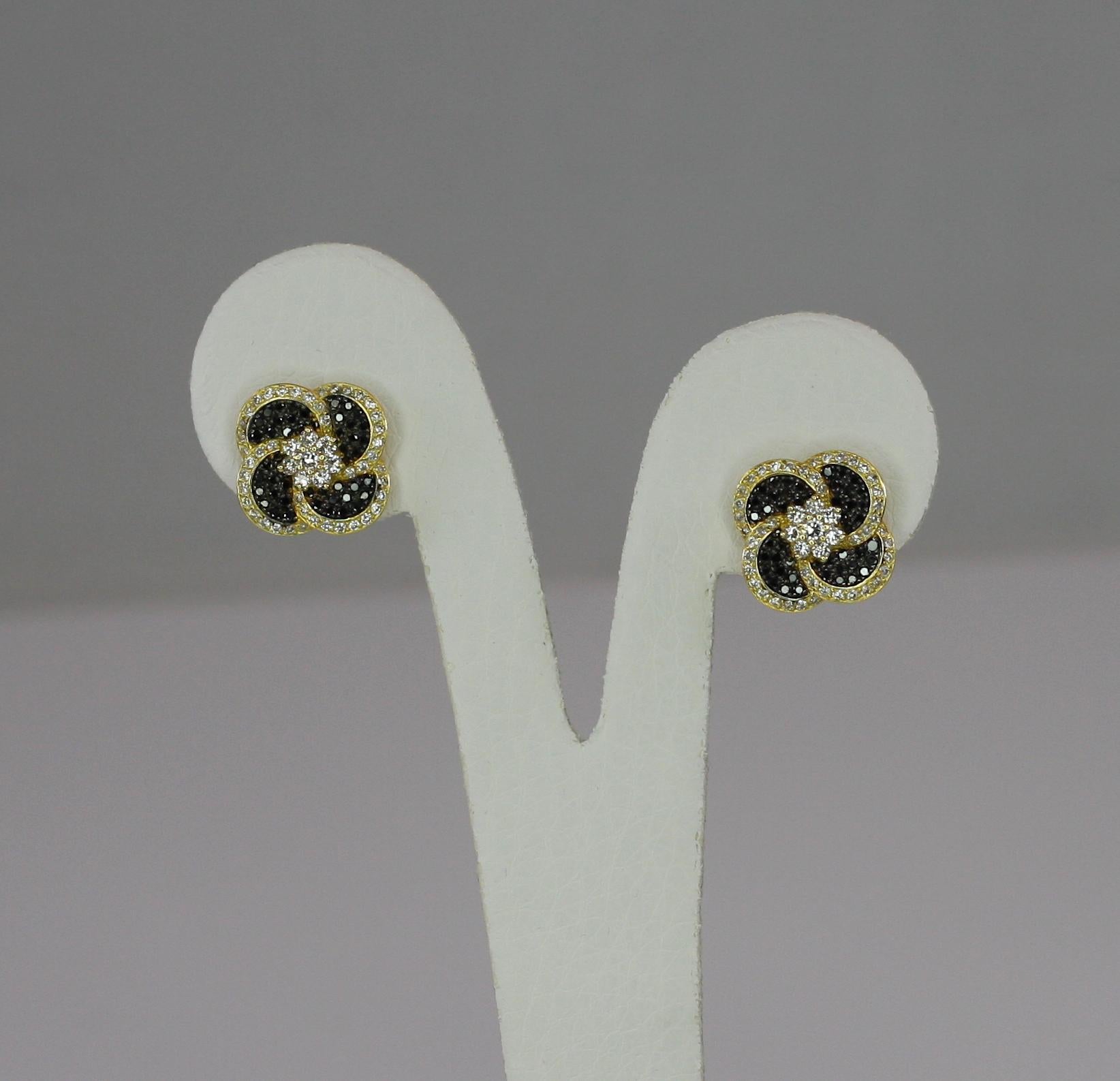 Georgios Collections 18 Karat Yellow Gold White and Black Diamond Stud Earrings For Sale 1