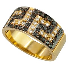 Georgios Collections 18 Karat Yellow Gold White Black and Diamond Greek Key Ring