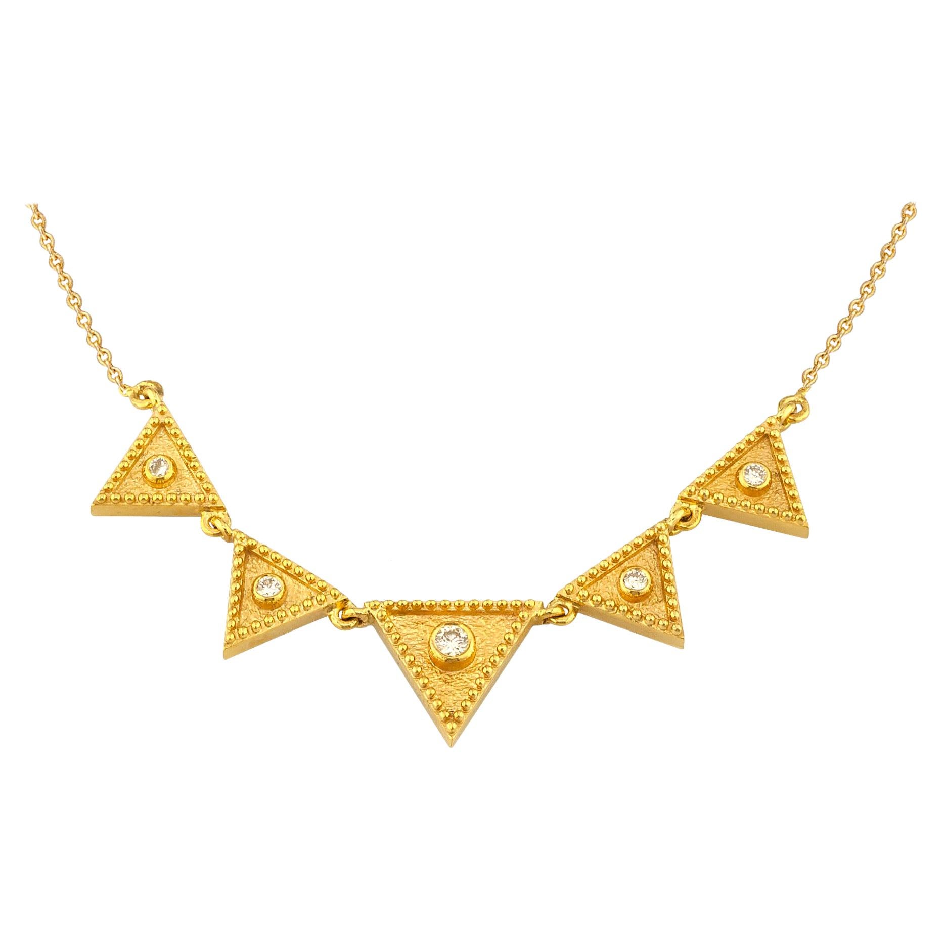 Georgios Collections 18 Karat Yellow Gold White Diamond Chain Pendant Necklace