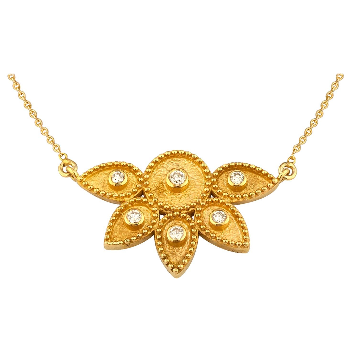 Georgios Collections 18 Karat Yellow Gold White Diamond Chain Pendant Necklace 