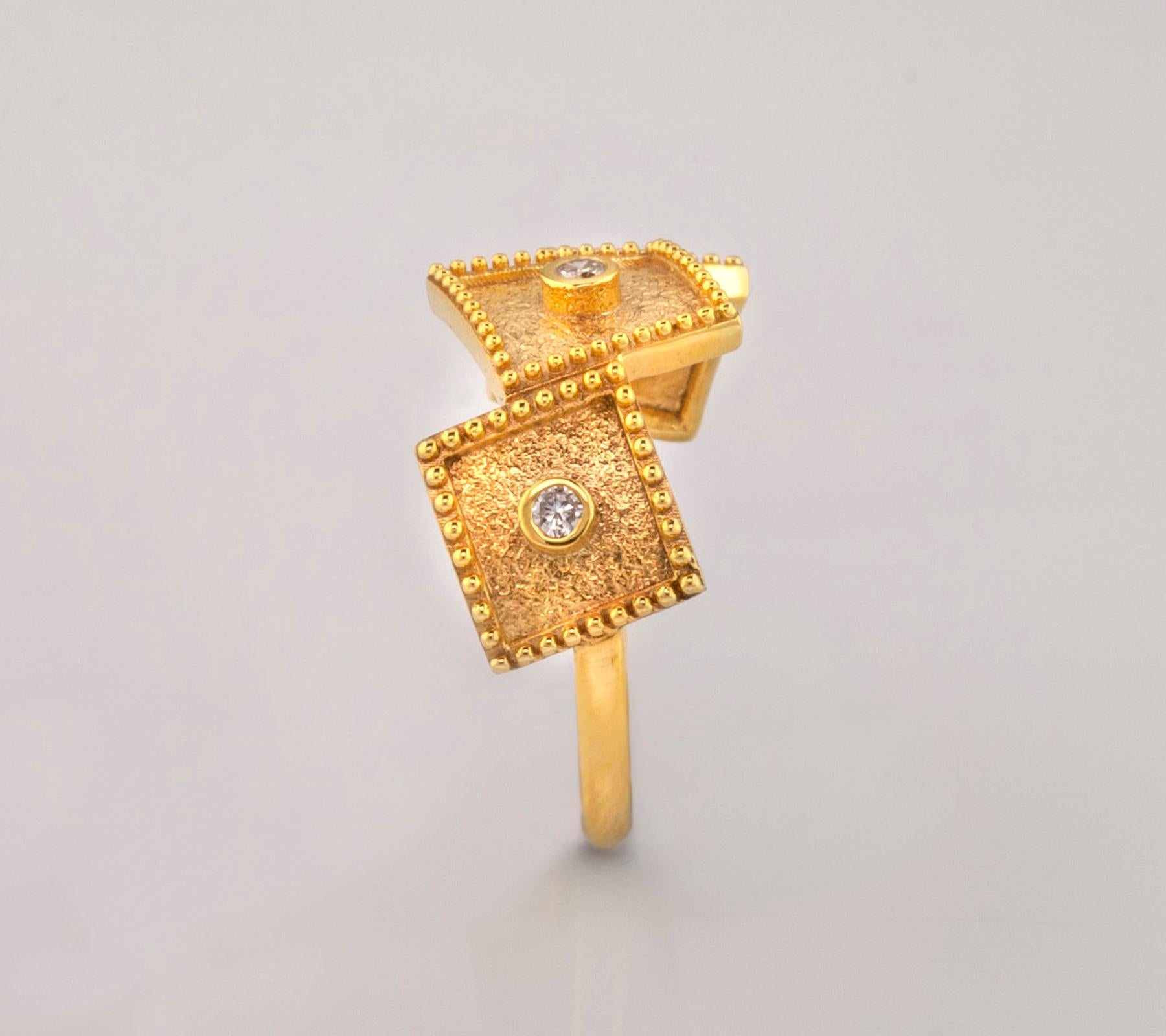 Georgios Collections 18 Karat Yellow Gold White Diamond Three-Stone Band Ring 5