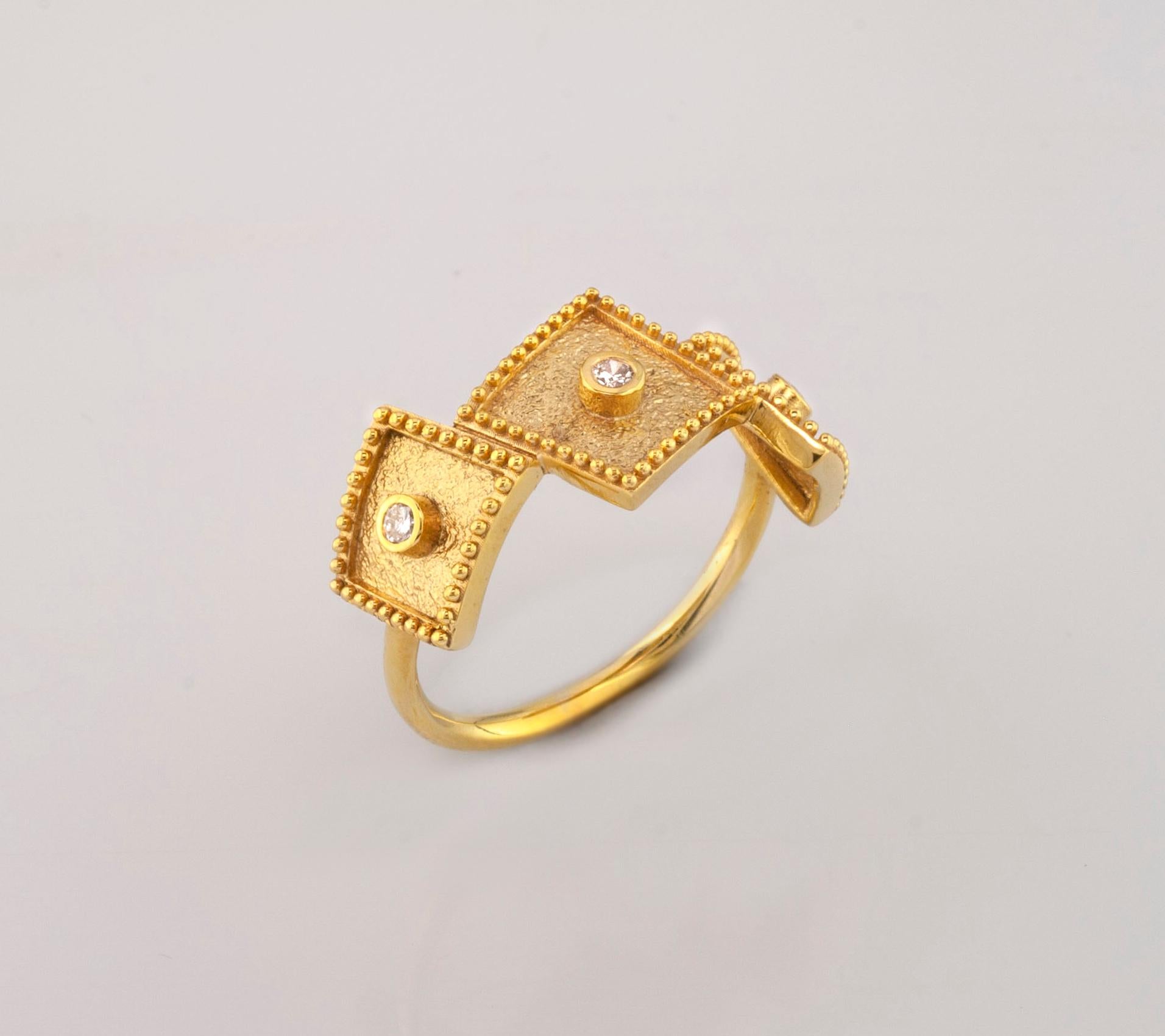Georgios Collections 18 Karat Yellow Gold White Diamond Three-Stone Band Ring For Sale 4