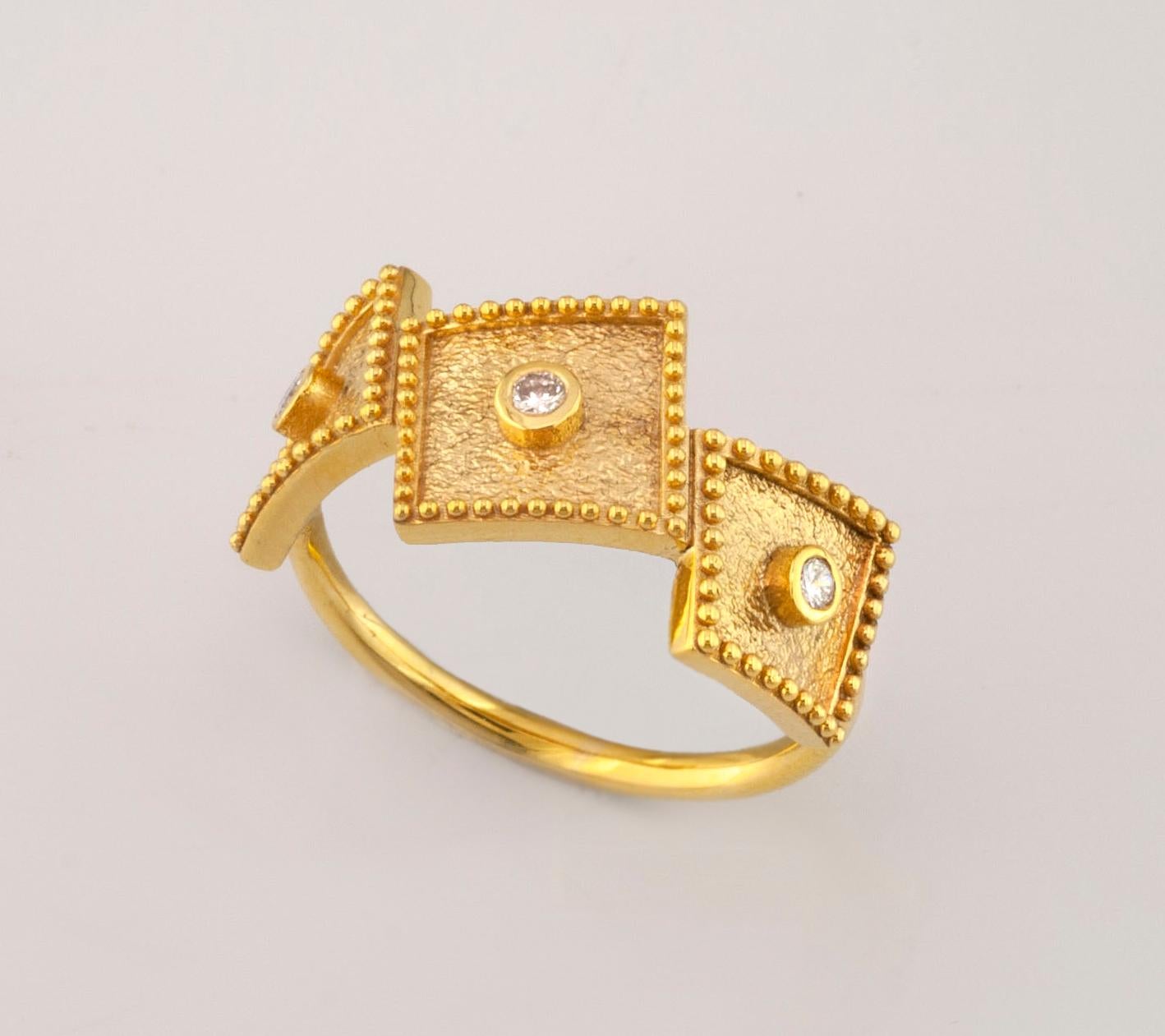 Women's Georgios Collections 18 Karat Yellow Gold White Diamond Three-Stone Band Ring