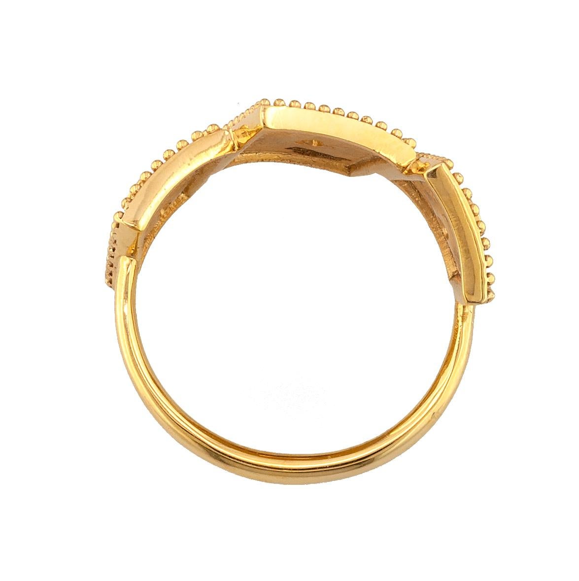 Women's Georgios Collections 18 Karat Yellow Gold White Diamond Three-Stone Band Ring For Sale
