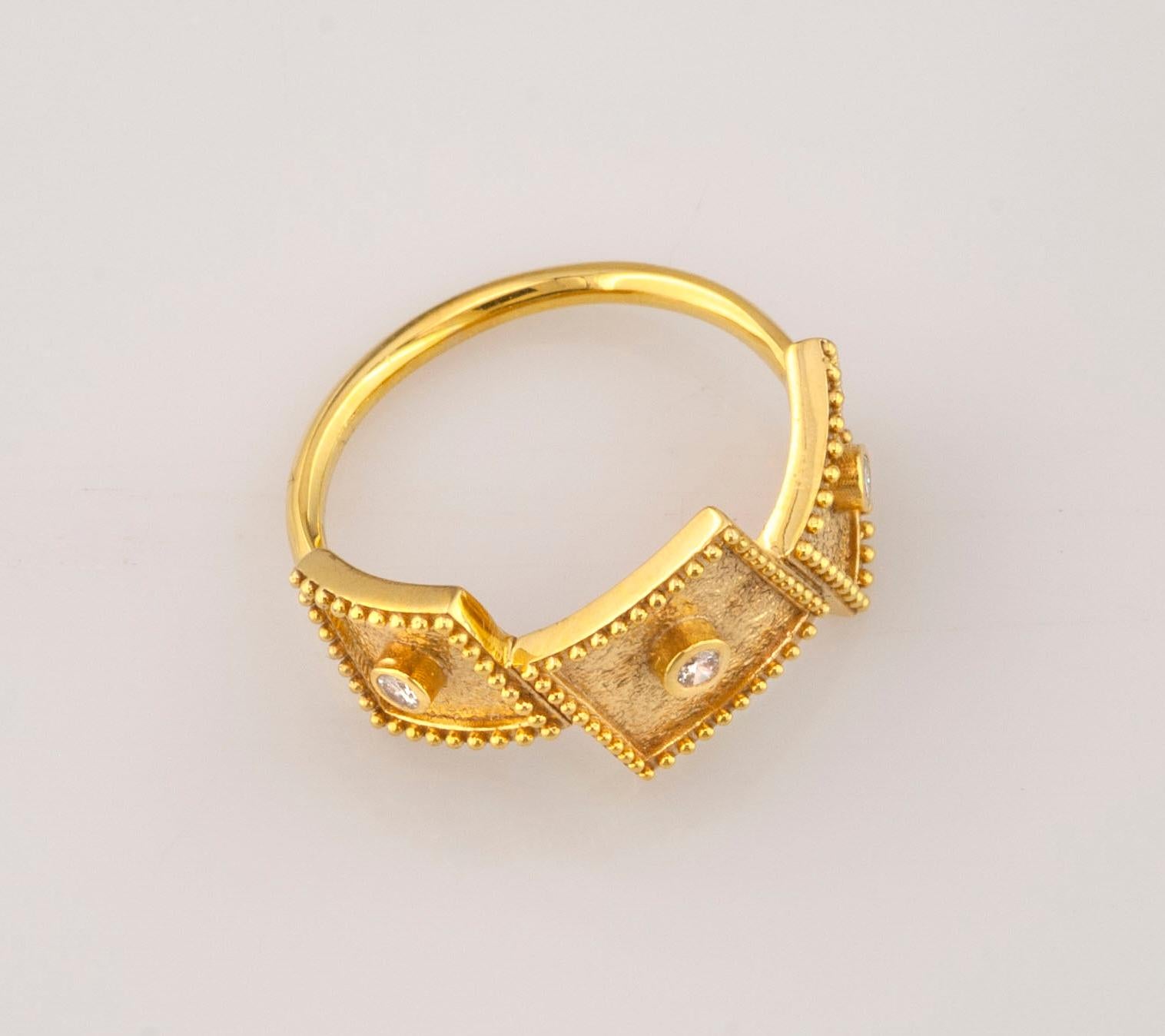 Georgios Collections 18 Karat Yellow Gold White Diamond Three-Stone Band Ring 2