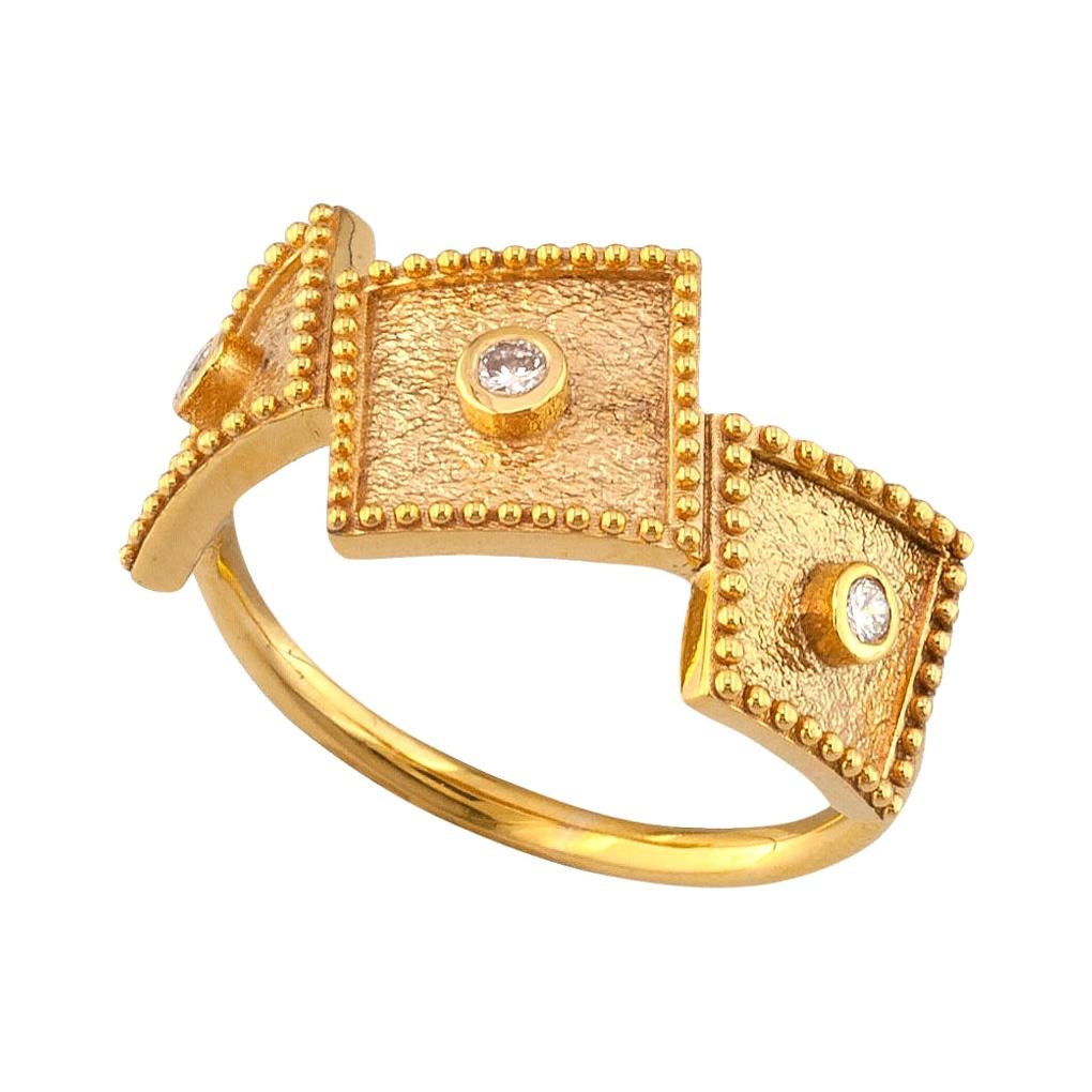 Georgios Collections 18 Karat Yellow Gold White Diamond Three-Stone Band Ring