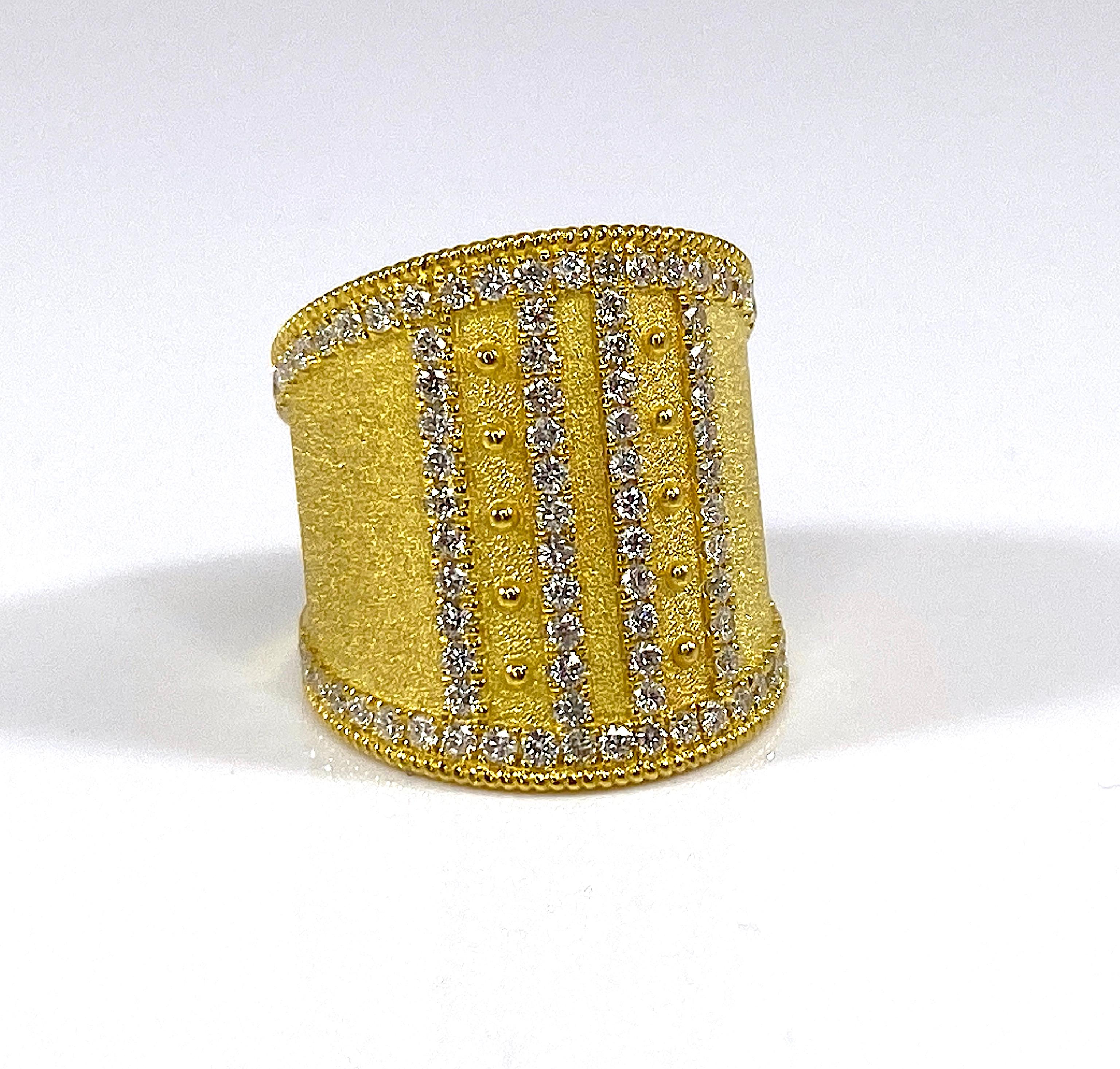 Georgios Kollektionen 18 Karat Gelbgold breiter Diamant und Granulation-Ring  im Angebot 4